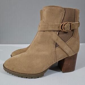 NEW Blondo Tamzin Ankle Boot Womens 10 Waterproof Tan Suede Fall Block Heel